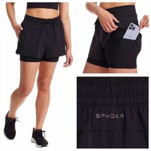 NWT Spyder Ladies Active Shorts Skort Built In Liner BLACK - size XS - gym